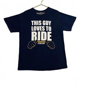 Cedar Point This Guy Loves to Ride Coasters Graphic T-Shirt Blue Cedar Fair SZ L